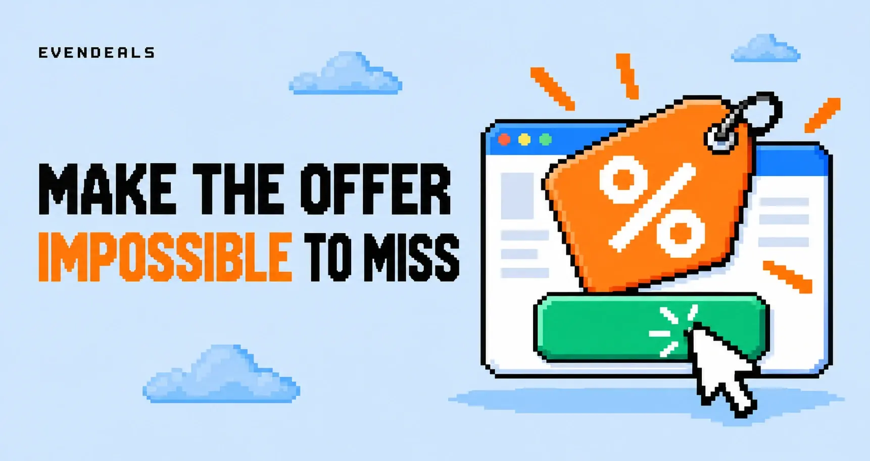 A prominent discount banner with a percentage tag and a clear action button.