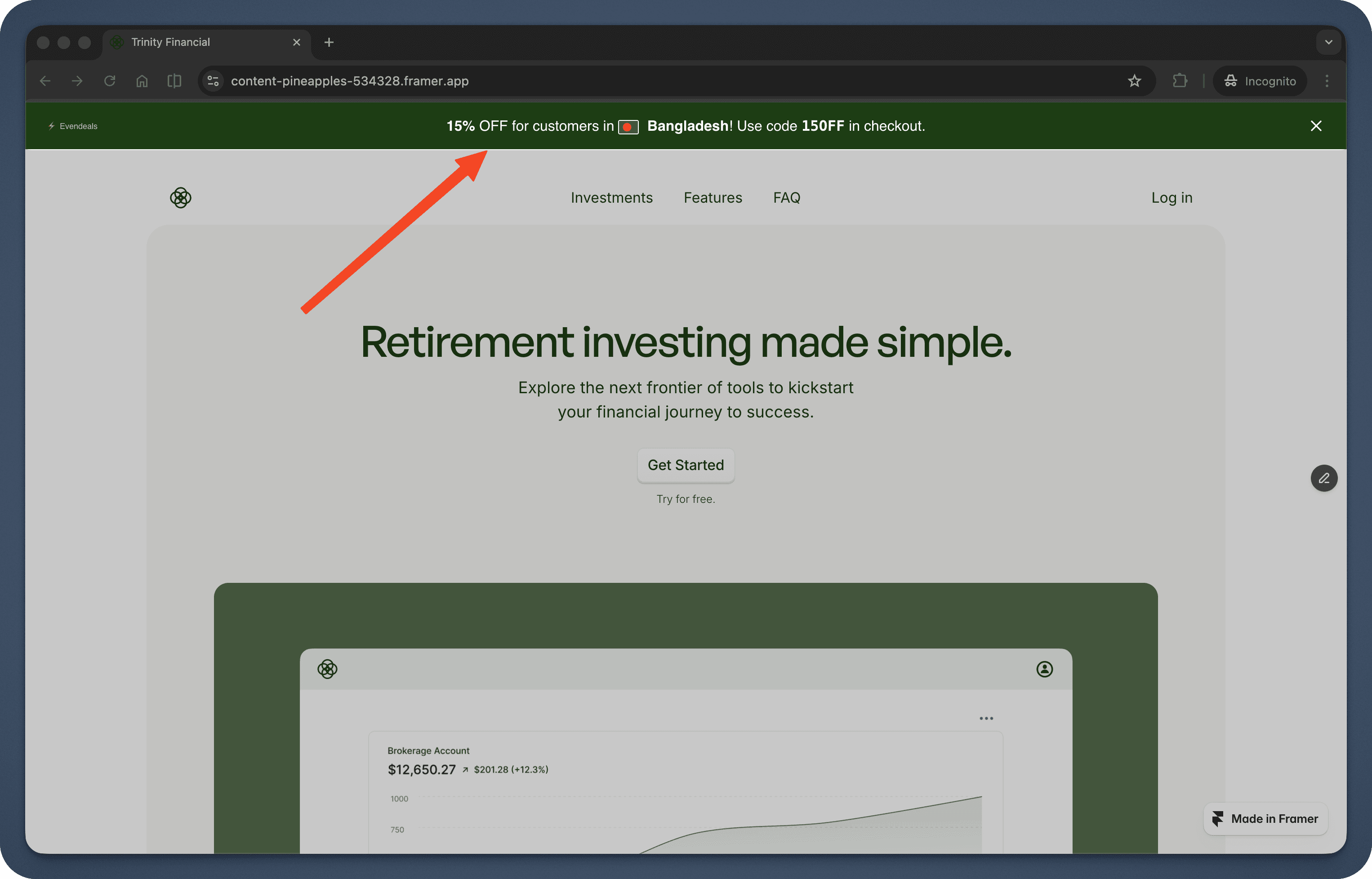 Live banner on Framer site