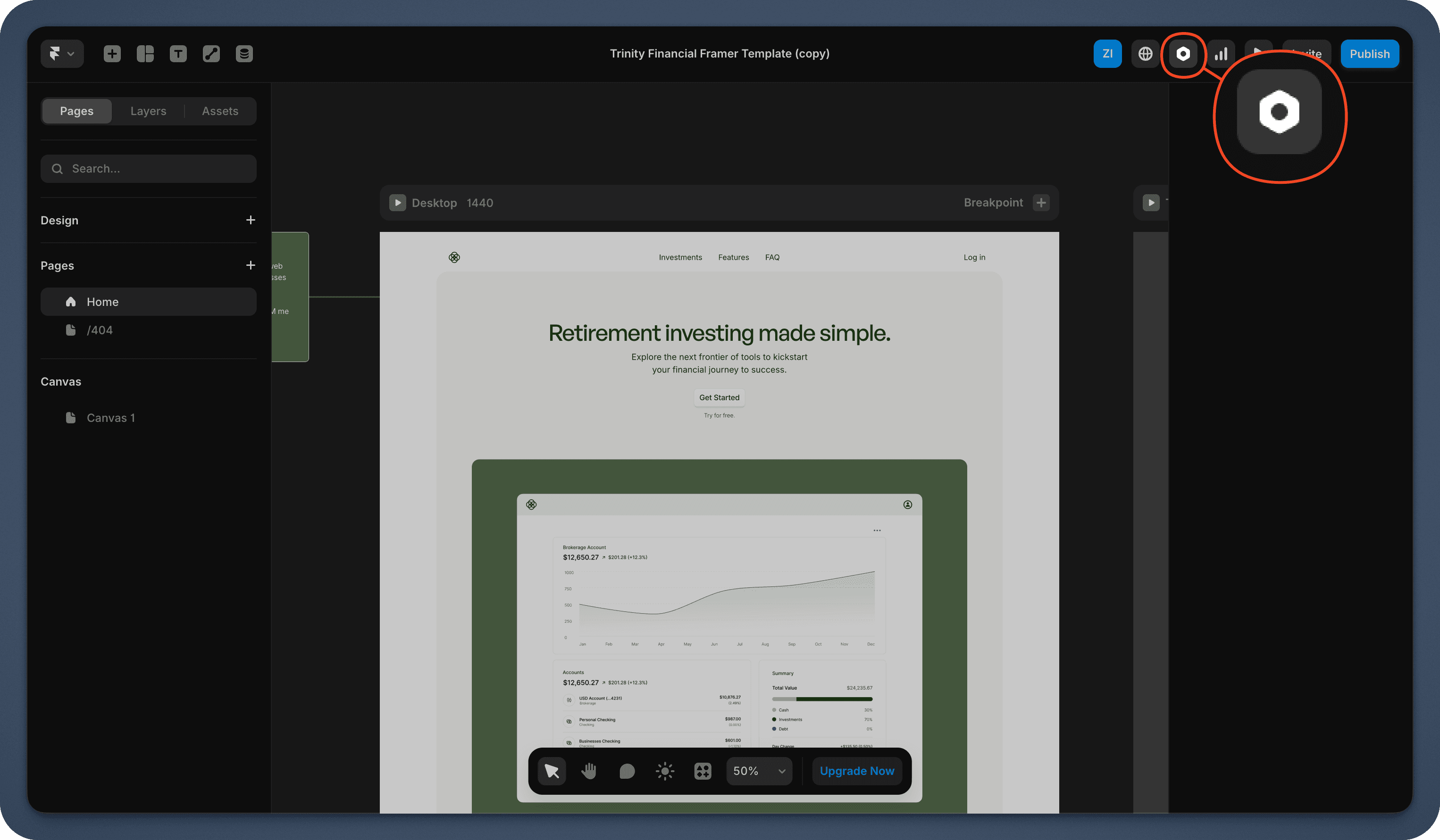 Framer page settings