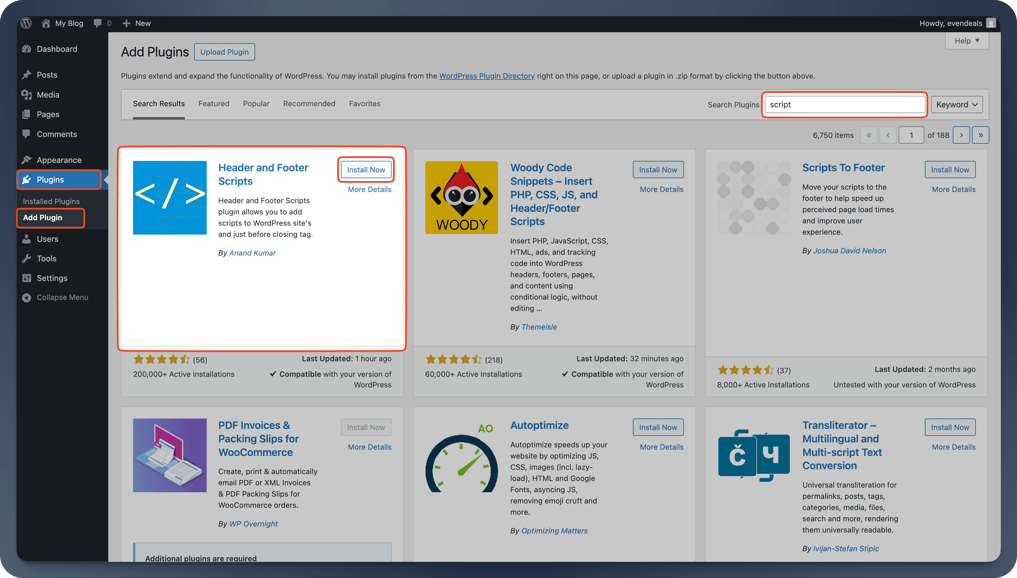 Header Footer and Scripts plugin installation